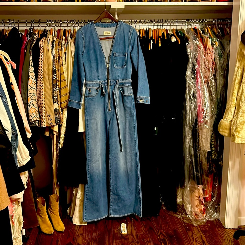 Etica denim wide leg  jumpsuit with v-neck